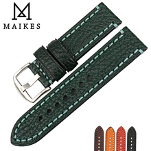 Maikes pulseira de couro de vaca, pulseira panerai de couro genuíno verde 20 22 24 26mm, acessórios de relógio 2024 - compre barato