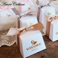 50pcs European small fresh white bronzing trapezoidal candy box party romantic wedding gift box thank you chocolate box 2024 - buy cheap