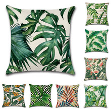 Funda de cojín de lino Beige, cubierta decorativa de plantas tropicales, hojas de palma, hojas verdes, flor de hibisco, 2 uds. 2024 - compra barato