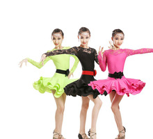 Высококачественная пикантная кружевная детская одежда для бальных танцев Юбки для латиноамериканских танцев для девочек платье с длинными рукавами утонченные костюмы 2024 - купить недорого