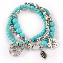 Boho Vintage Turquoises Natural Stone Beads Bracelet Set for Women Charm Life Tree Flower Leaves Multilayer Bracelets bangles 2024 - buy cheap