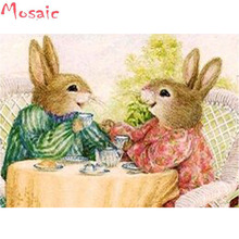 full square round diamond embroidery,3d picture,5d diy diamond painting rabbit couple 2024 - buy cheap