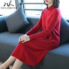 Nice-forever Classic Solid color Long Sleeve Straight Knit vestidos Office Women Winter Sweater Dress TM029 2024 - compre barato