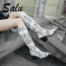 Salu Autumn Winter Fashion Sexy Pointed Toe Thin Heels Women Knee High Boots Animal Prints Pu Leather Zipper Party Shoes Woman 2024 - buy cheap