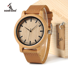 BOBO BIRD-reloj analógico A16 para hombre, accesorio de pulsera de madera de bambú, complemento masculino de marca de lujo con correa de cuero Real, perfecto para regalo 2024 - compra barato