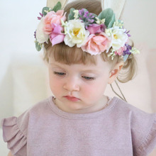 Diadema con Orejas de conejo para niña, diadema con corona de flores para recién nacido, diademas florales de utilería para fotos con forma de corona, diadema de conejo 2024 - compra barato