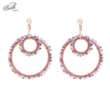 Badu-pendientes de aro redondos de ganchillo para mujer, joyería hecha a mano con cuentas de cristal, aretes de estilo Vintage, aros dorados, venta al por mayor 2024 - compra barato