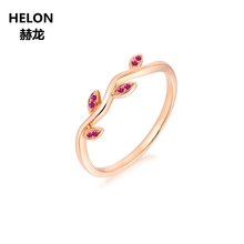 Women Natural Ruby Engagement Wedding Ring Solid 14k Rose Gold Anniversary Band Fine Jewelry Leaves Classic 2024 - buy cheap