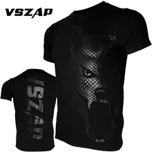 Camiseta boxe mma vszap homens, camiseta de malha de lobo escuro combate artes marciais treinamento muay thai 2024 - compre barato