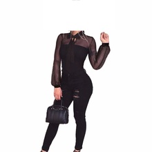 Febelle, body Sexy para mujer, Bodi transparente de manga larga negro, mono con cordones para mujer, mono ajustado para mujer #260669 2024 - compra barato