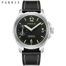 New Casual Leather Strap Watch Men 44mm Luminous Parnis Hand-Winding Black Dial Stainless Steel Case Mechanical Watches With Box 2024 - buy cheap