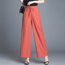 Spring Summer Casual Women Orange Beige Black Elastic High Waisted Loose Linen Pants , Fall 3xl Female Woman Wide Leg Trousers 2024 - buy cheap