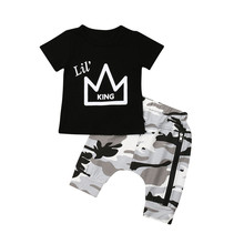 Newborn Kids Baby Boys free shipping clothes round neck short sleeve Geometry Tops zipper camouflage Pants 2PCS Toddler Outfits 2024 - buy cheap