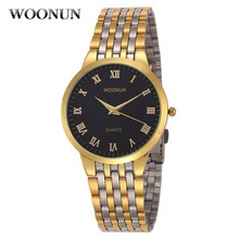 Relógio masculino clássico dourado, relógio de quartzo de aço inoxidável fino para homens 2024 - compre barato