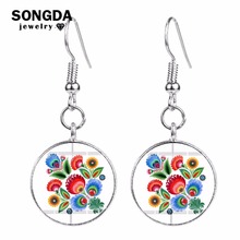 Songda polonês folk arte padrão brincos étnico boemia animal flor impressão redonda gota balançar brincos para a moda feminina jóias 2024 - compre barato