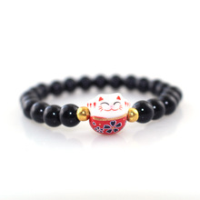 2019 New Women Bracelets Obsidian Stretch Rope Bracelet Natural Stone Beads Bracelet Ceramic Lucky Cat Cute Jewelry for Men&Lady 2024 - buy cheap