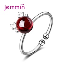 Silver Ring Deer Antlers Adjustable Ring  Natural Garnet Lucky Christmas Gift for Women Girl Birthday Jewelry 2024 - buy cheap