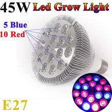 4 шт./лот LED 45W E27 Grow Light 5 bule + 10 red 85-265V Высокая эффективность LED для цветочных растений, трав и гидропоники растений 2024 - купить недорого