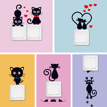 Милые DIY забавные наклейки с котом, настенные наклейки, светильник наклейки на переключатель, художественная роспись, детская комната, домашнее украшение, спальня, гостиная 2024 - купить недорого