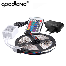 Goodland RGB LED Strip Light 2835 SMD 5M 300LEDs Flexible Light Tape IR Remote Controller 12V 2A Power Adapter LED Ribbon 2024 - buy cheap