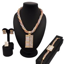 gold jewelry sets african women necklace fine jewelry sets long chain crystal necklace bracelet pendant bride necklace 2024 - buy cheap