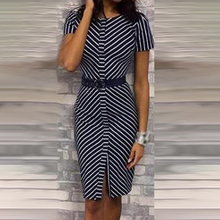 Summer Women Vertical Stripe Bodycon Dresses Short Sleeve O-neck Stretch Business Ball evening Party Dresses S-2XL 2024 - buy cheap