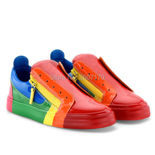 Zapatos a rayas del arco iris para hombre, zapatillas informales con cremallera, suela plana de goma gruesa, de charol multicolor, última moda 2024 - compra barato