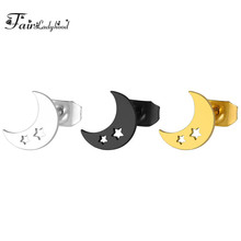 FairLadyHood-pendientes con broche de Luna para mujer, aretes minimalistas de acero inoxidable, regalo 2024 - compra barato