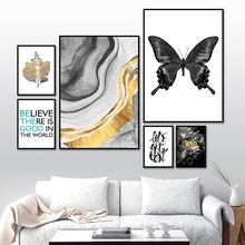 Cuadro sobre lienzo para pared, carteles nórdicos e impresiones de imágenes de pared para decoración para sala de estar, flor, mariposa, hoja, paisaje abstracto 2024 - compra barato