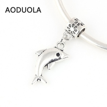 10 Pcs a Lot Silver platedAlloy Beads Dolphin Pendant DIY Big Hole Metal Beads Spacer Charm Bead Fit For Pandora Charms Bracelet 2024 - buy cheap