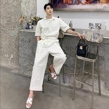 2022 New Spring Men's Designer Tooling Waistband White Jumpsuit Tide Brand Rompers Male Straight Trousers Hairstylist Overalls 2024 - buy cheap