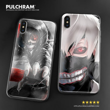 Tóquio ghoul ken kaneki touka vidro temperado caso de telefone macio silicone escudo para iphone 5 5S se 6s 7 8 plus x xr xs 11 pro max 2024 - compre barato