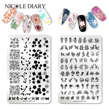 Трафареты NICOLE DIARY для стемпинга ногтей, инструменты для маникюра с изображением роз и цветов, для самостоятельного дизайна 2024 - купить недорого