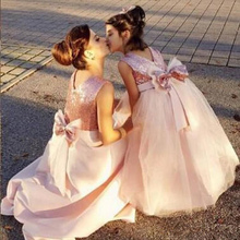 Lovely Pink Sequin Sleeveless Flower Girl Dresses Shoulder O-Neck Bow Appliques Little Pageant Girls First Communion Dresses 2024 - buy cheap