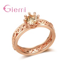 Original AAA Round Shape Cubic Zirconia Rose Gold Color Finger Rings For Women Bridal Present Crystal Jewelry Wedding 2024 - buy cheap