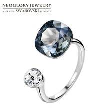 Necobertura de cristal e strass com design quadrado, anel de dedo de cor dupla para mulheres clássicas enfeitadas com cristais de swarovski 2024 - compre barato