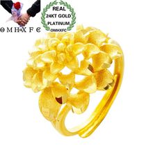 OMHXFC-Anillo de plata de primera ley con forma de flor para mujer, sortija ajustable, color dorado, Estilo Vintage, fiesta de cumpleaños, boda, estilo europeo, 24kt, RI131 2024 - compra barato