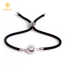 2018 New FINE4U B036 Nautical Survival Rope Bracelet Smile Face Charm Bracelet Bangles For Women Jewelry Gift 2024 - buy cheap