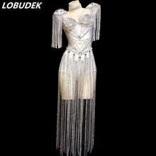 Roupa para dança, cristais brilhantes, longa borla, sensual, para festa, boate, traje feminino, roupa para performance de dança, jazz 2024 - compre barato