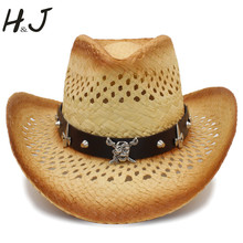Fashion Men Western Cowboy Hat With Leather Pirate Band For Dad Straw Beach Sun Sombrero Hat Size 58CM A0139 2024 - buy cheap