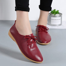 Plus Size Women Summer Shoes Genuine Leather Loafers Fashion Pointed Toe Casual Shoes Woman Lace-up Solid Flats Ladies Shoes 2024 - buy cheap