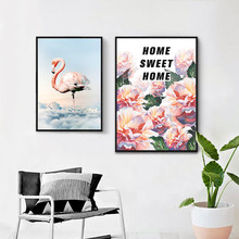 Pintura de lona em estilo nórdico, arte para decoração de casa, pôster de flor, flamingo, animal, citação, sala de estar, quarto, hotel 2024 - compre barato