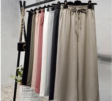 Women Cotton Linen Wide Leg Pants Elastic Waist Solid Color Soft Summer Lady Loose Pants Casual Soft Trousers 2024 - buy cheap