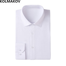 Мужская классическая деловая рубашка KOLMAKOV, приталенная рубашка из хлопка, Однотонная рубашка с длинным рукавом, S-4XL 2024 - купить недорого