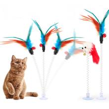 Funny Cat Interactive Toys With Sucker Spring And Feather Colorful Interactive Tease Cat Toys Cat Supplies Color Random 2024 - buy cheap