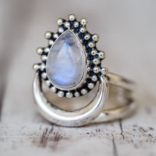 Anel de prata tibetana antiga para mulheres, anel grande de cristal terapêutico, joia indiana boho, pedra de lua, presente para meninas 2024 - compre barato