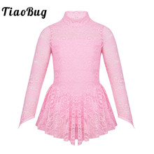 TiaoBug Kids Teens Long Sleeve Floral Lace Ballet Tutu Dress Figure Ice Skating Girls Gymnastics Leotard Ballerina Dance Wear 2024 - buy cheap