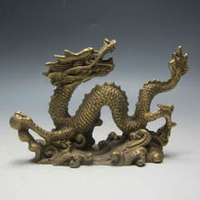 Estatua de dragón juego perla tallada de latón chino, manualidad antigua elaborada 2024 - compra barato