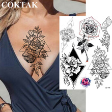 COKTAK Triangle Diamond Temporary Rose Tattoos Floral Body Art Arm Chest Tatoo Stickers Waterproof DIY Morning Glory Fake Tattoo 2024 - buy cheap