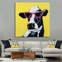 handpainted cow with glasses oil paintings funny cow pictures cow animal canvas picture wall art animal art unique gift present 2024 - buy cheap